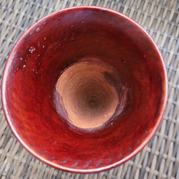 Vintage Hand Carved Wood Vase 9.5" Tall Red Brown Urn Rustic Folk Art Decor - Picture 2 of 6